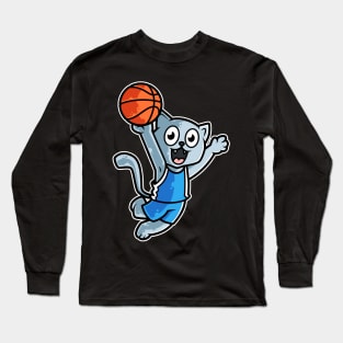 Cat Basketball Game Day Funny Team Sports B-ball Kitten design Long Sleeve T-Shirt